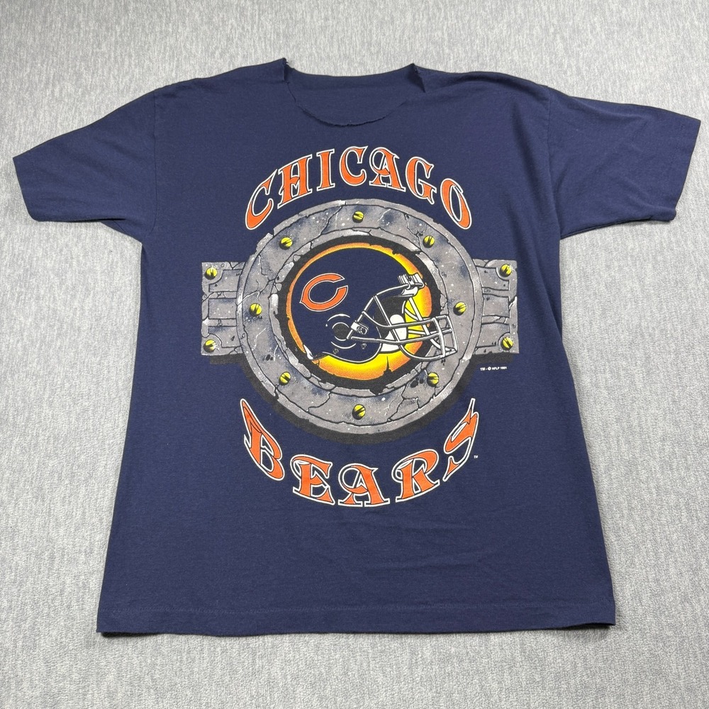 Chicago Bears T-Shirt Men Large Blue 1991 Vintage NFL Football Helmet Graphic